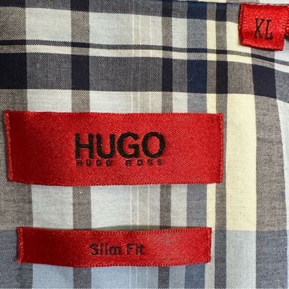 HUGO Hugo Boss Slim Fit size XL men’s shirt blue white plaid - Picture 4 of 7